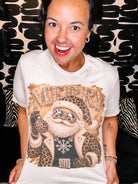 Merry Leopard Santa Bougie Rhinestone Pullover/Tee-Presales-Dear Me Southern Boutique, located in DeRidder, Louisiana