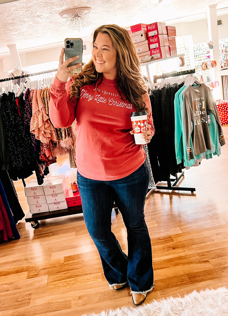 Merry Little Christmas Long Sleeve Tee-Tops-Dear Me Southern Boutique, located in DeRidder, Louisiana