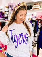 Metallic Puff Tigers Pullover-Game Day-Dear Me Southern Boutique, located in DeRidder, Louisiana
