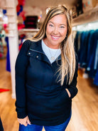 Mia Scuba Half Zip Hoodie- Black-Sweaters-Dear Me Southern Boutique, located in DeRidder, Louisiana