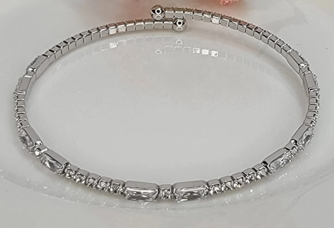 Miami Crystal Bangle - Silver Metal-Bracelets-Dear Me Southern Boutique, located in DeRidder, Louisiana