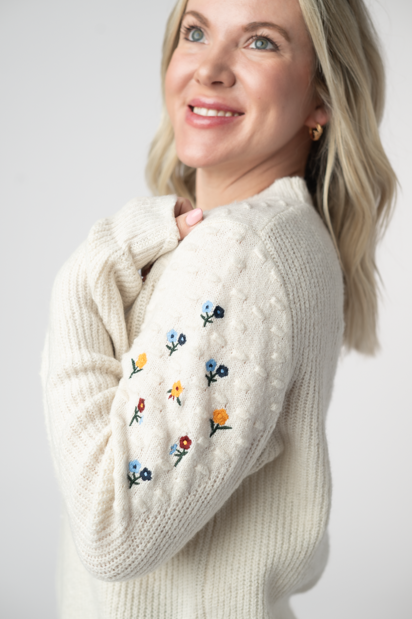 Micro Flower Sweater - Ivory-Sweater-Dear Me Southern Boutique, located in DeRidder, Louisiana