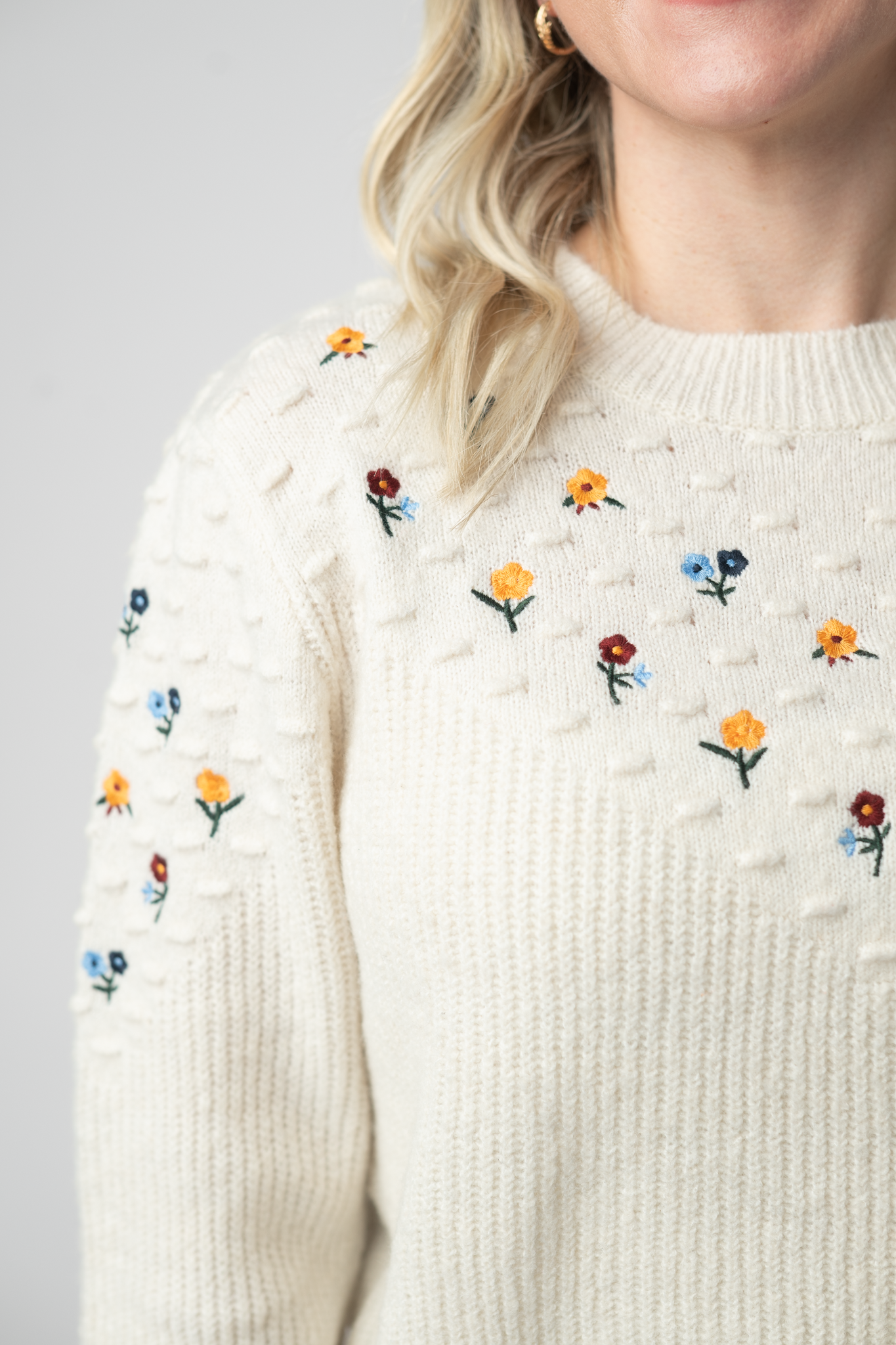 Micro Flower Sweater - Ivory-Sweater-Dear Me Southern Boutique, located in DeRidder, Louisiana