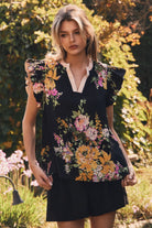 Midnight Bloom Ruffle Blouse-Blouses-Dear Me Southern Boutique, located in DeRidder, Louisiana