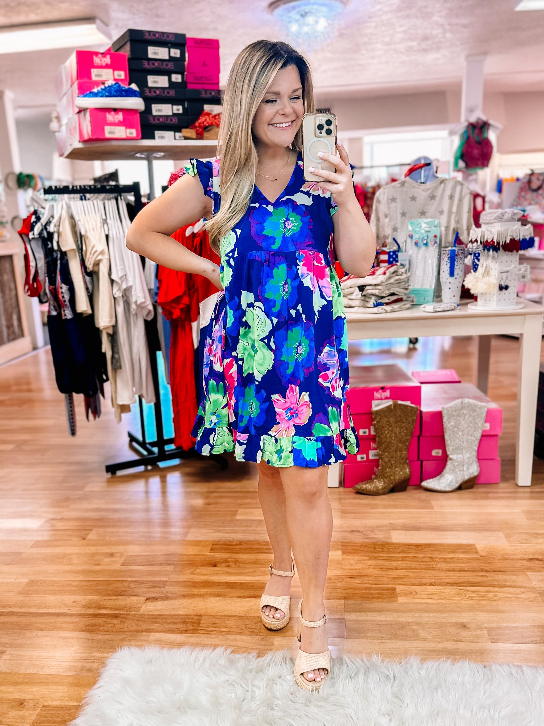 Midnight Meadow Floral Dress-Dresses-Dear Me Southern Boutique, located in DeRidder, Louisiana