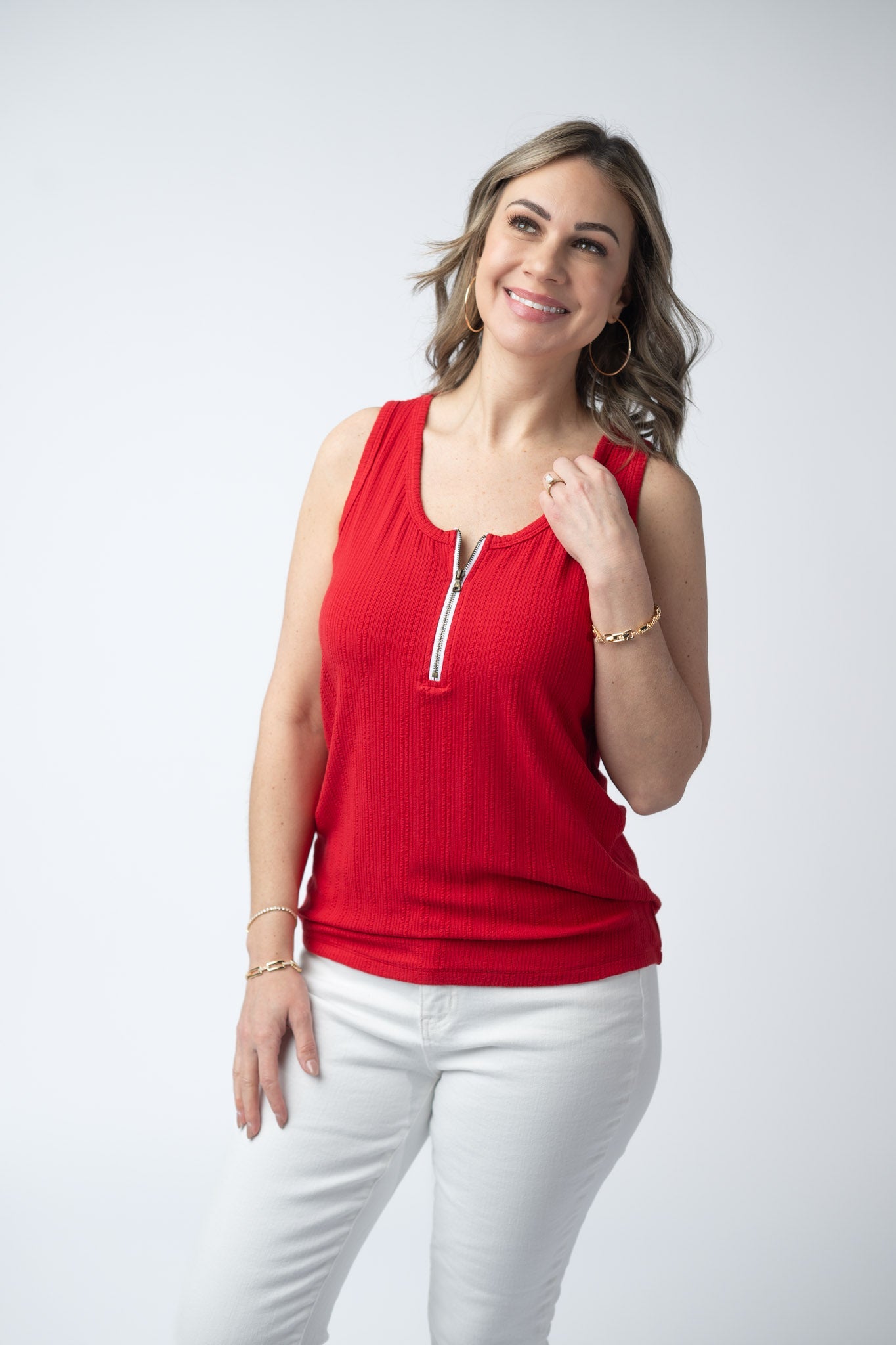 Mila Zipper Tank - Red-clothing-Dear Me Southern Boutique, located in DeRidder, Louisiana