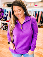 Miley Purple Quarter Zip Pullover-Sweaters-Dear Me Southern Boutique, located in DeRidder, Louisiana