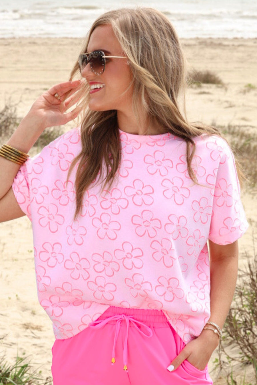 Millie Burn Out Tee- Flowers-Top-Dear Me Southern Boutique, located in DeRidder, Louisiana