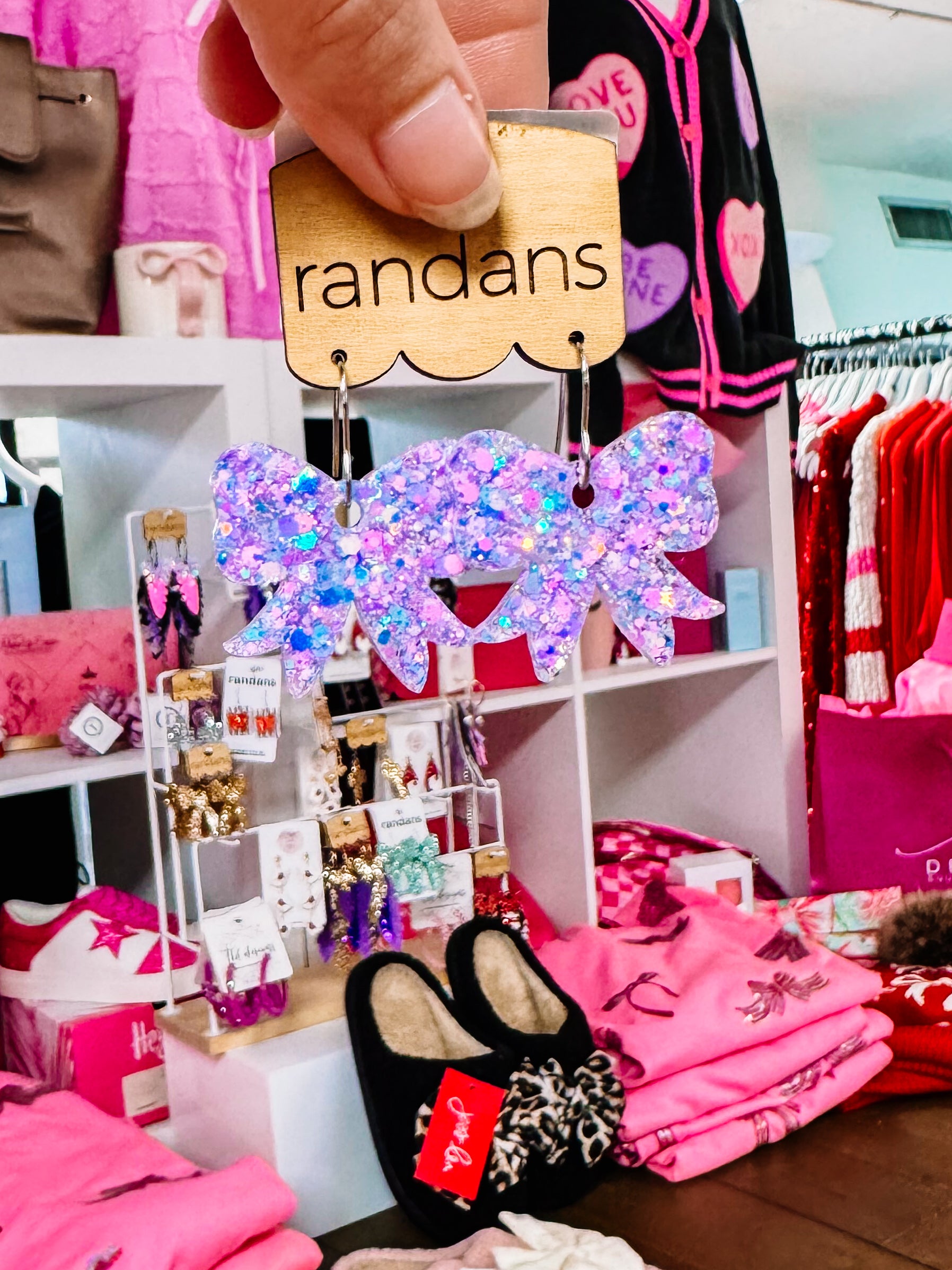 Mini Bow Randans - Brittany Glitter-Earrings-Dear Me Southern Boutique, located in DeRidder, Louisiana