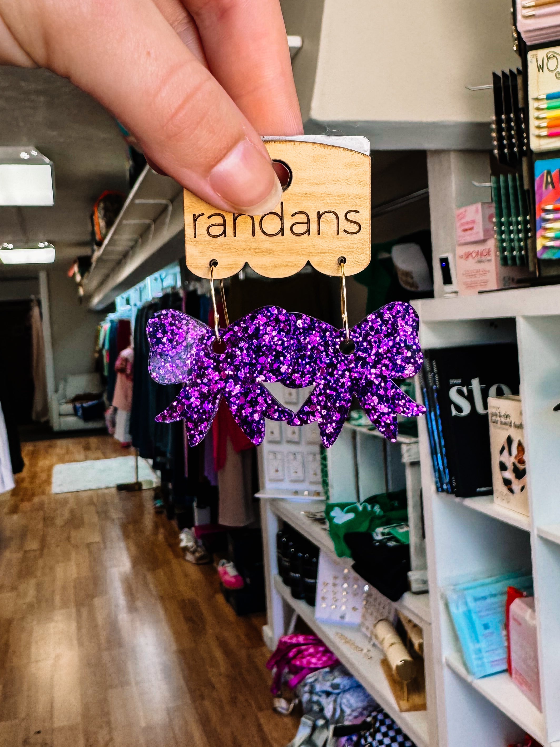 Mini Bow Randans - Dark Purple-Earrings-Dear Me Southern Boutique, located in DeRidder, Louisiana