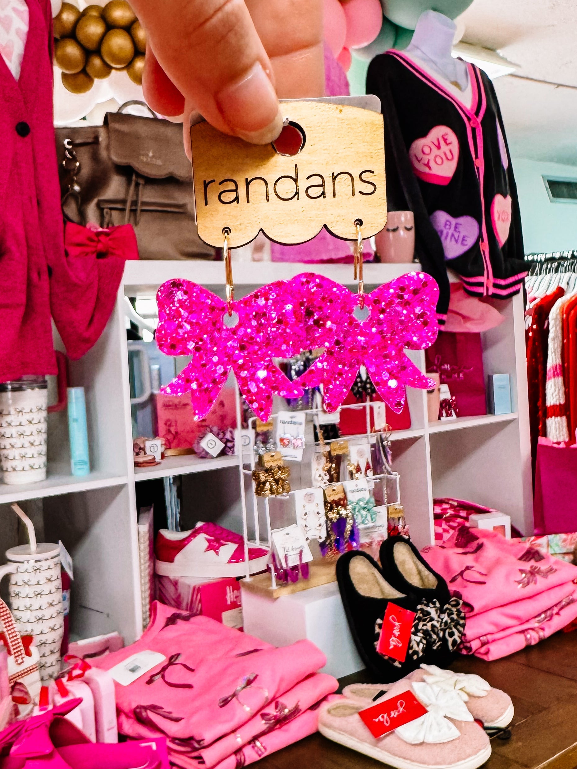 Mini Bow Randans - Fuchsia Glitter-Earrings-Dear Me Southern Boutique, located in DeRidder, Louisiana