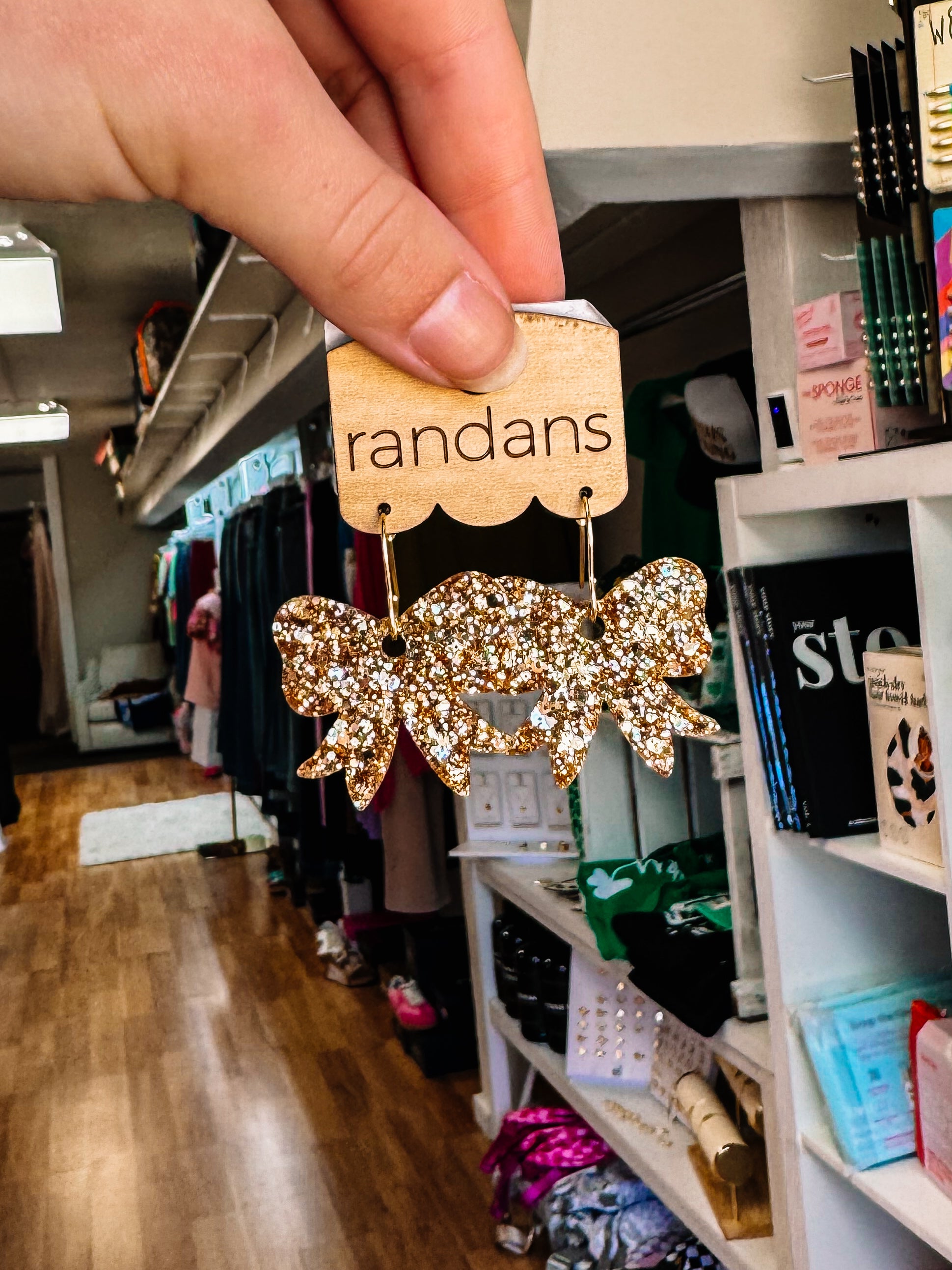 Mini Bow Randans - Gold Glitter-Earrings-Dear Me Southern Boutique, located in DeRidder, Louisiana