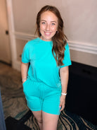 Mint Shorts Lounge Set-Loungewear-Dear Me Southern Boutique, located in DeRidder, Louisiana