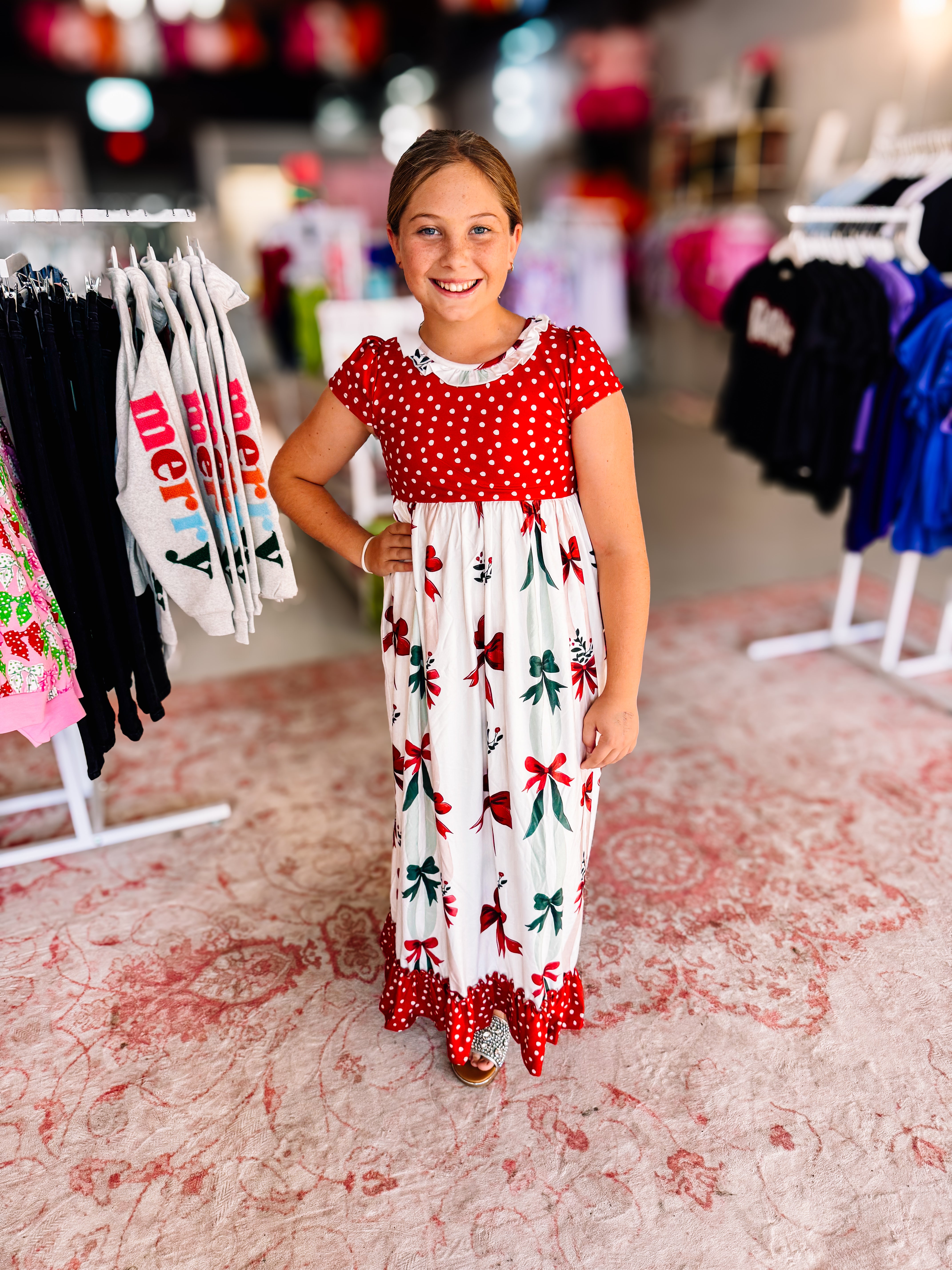 Mistletoe & Bows Lounge Gown-Dear Me Southern Boutique, located in DeRidder, Louisiana