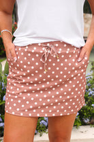 Mocha Mousse Polka Dot Everyday Skort-Skort-Dear Me Southern Boutique, located in DeRidder, Louisiana