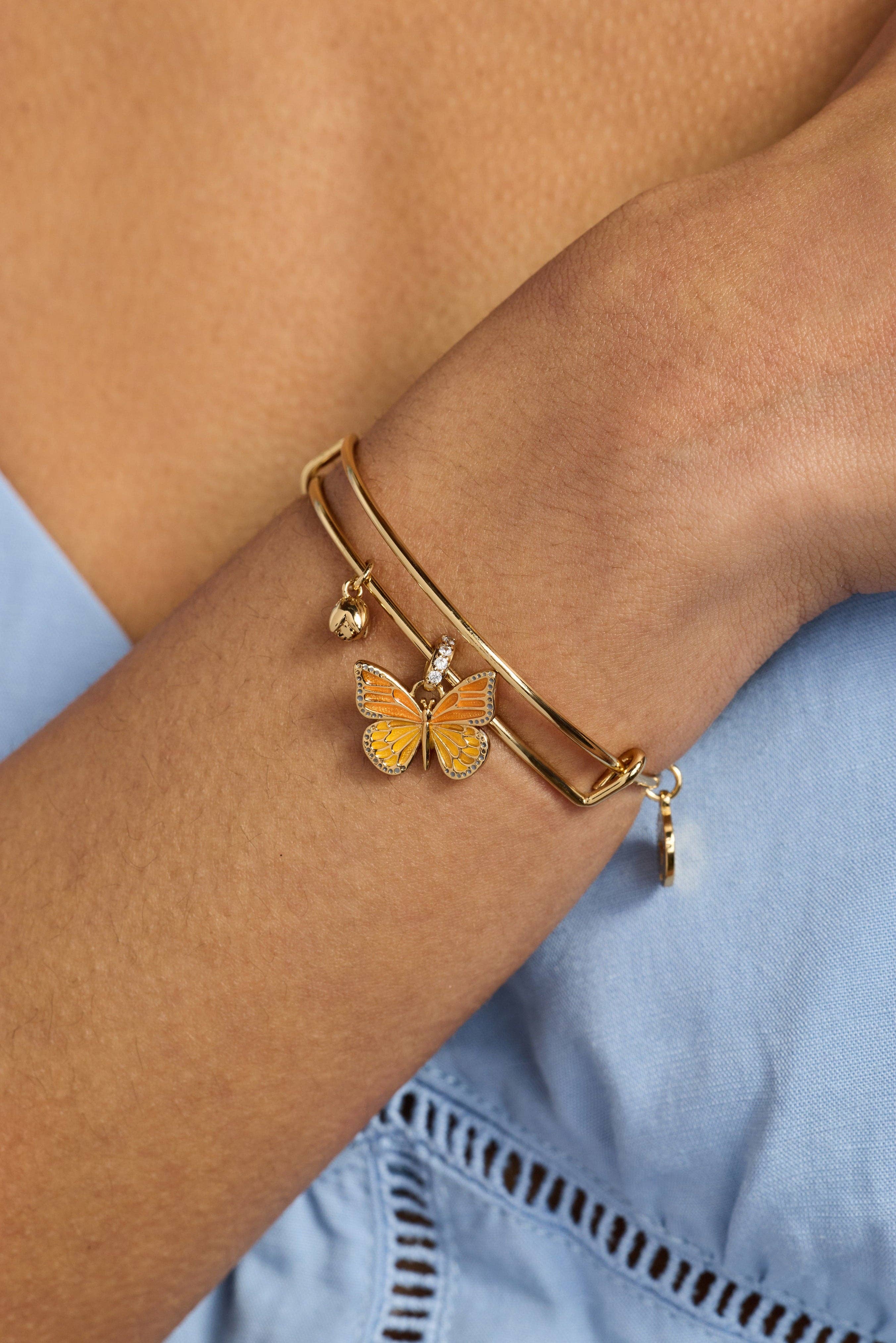 Monarch Butterfly Botanical Charm Bangle-Jewelry - Bracelets-Dear Me Southern Boutique, located in DeRidder, Louisiana