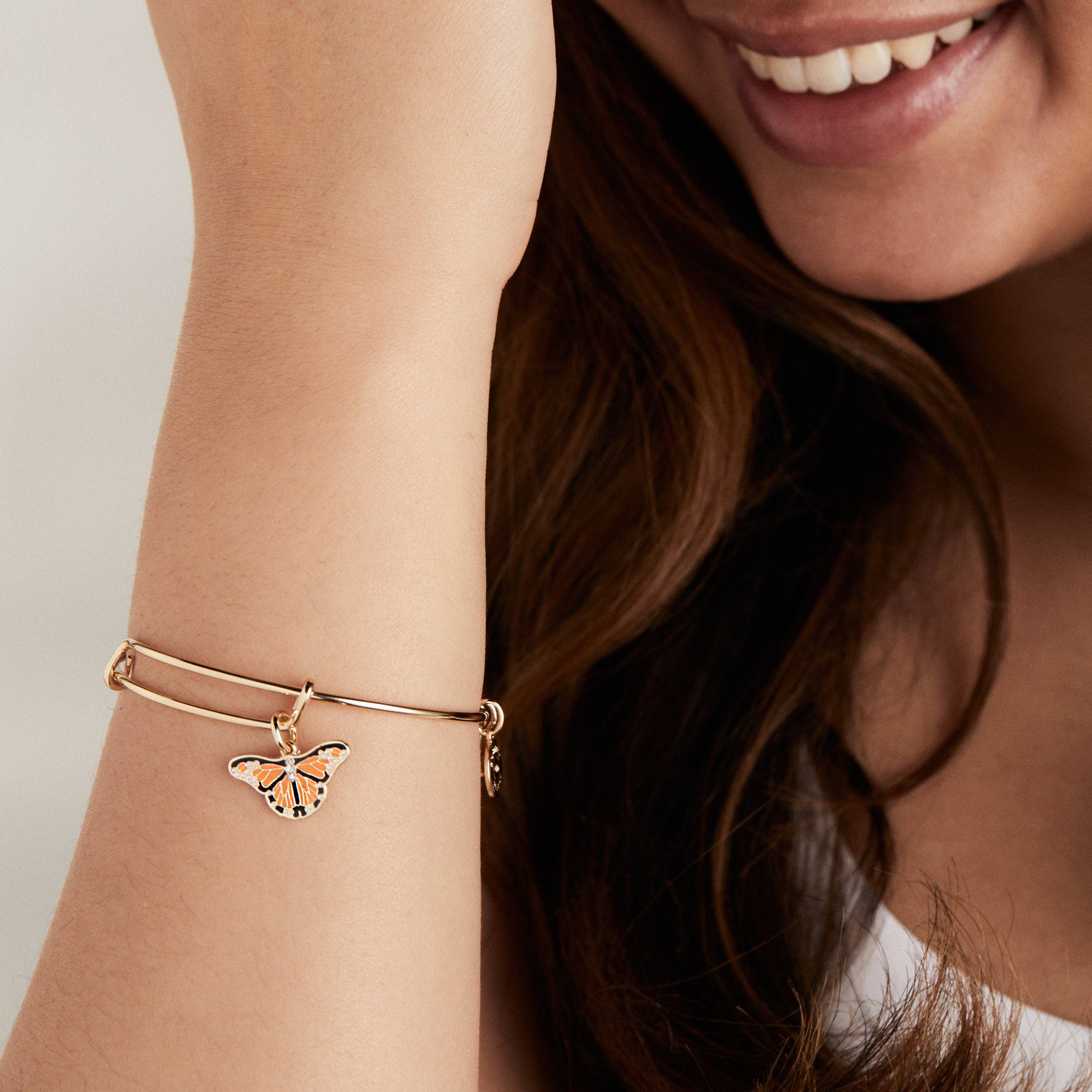 Monarch Butterfly Crystal Charm Bangle-Jewelry - Bracelets-Dear Me Southern Boutique, located in DeRidder, Louisiana