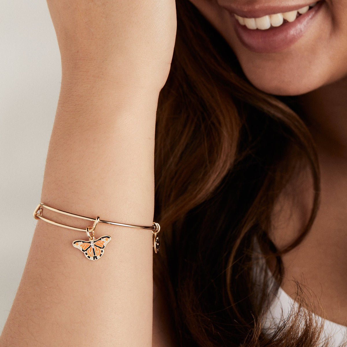 Monarch Butterfly Crystal Charm Bangle-Jewelry - Bracelets-Dear Me Southern Boutique, located in DeRidder, Louisiana