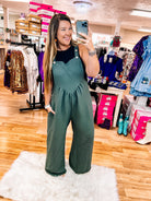 Move On Over Grey Olive Jumpsuit-Jumpsuits-Dear Me Southern Boutique, located in DeRidder, Louisiana