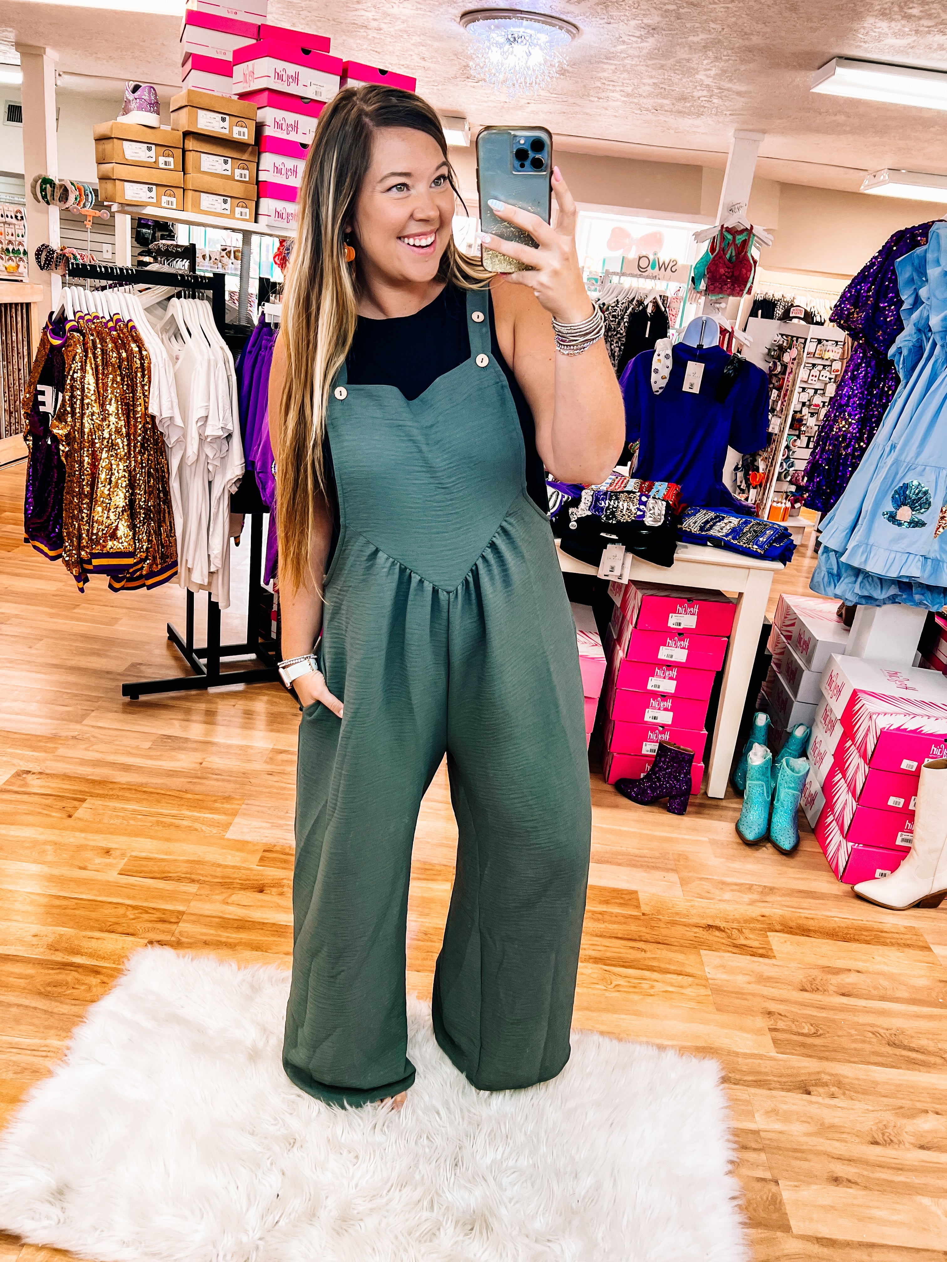 Move On Over Grey Olive Jumpsuit-Jumpsuits-Dear Me Southern Boutique, located in DeRidder, Louisiana