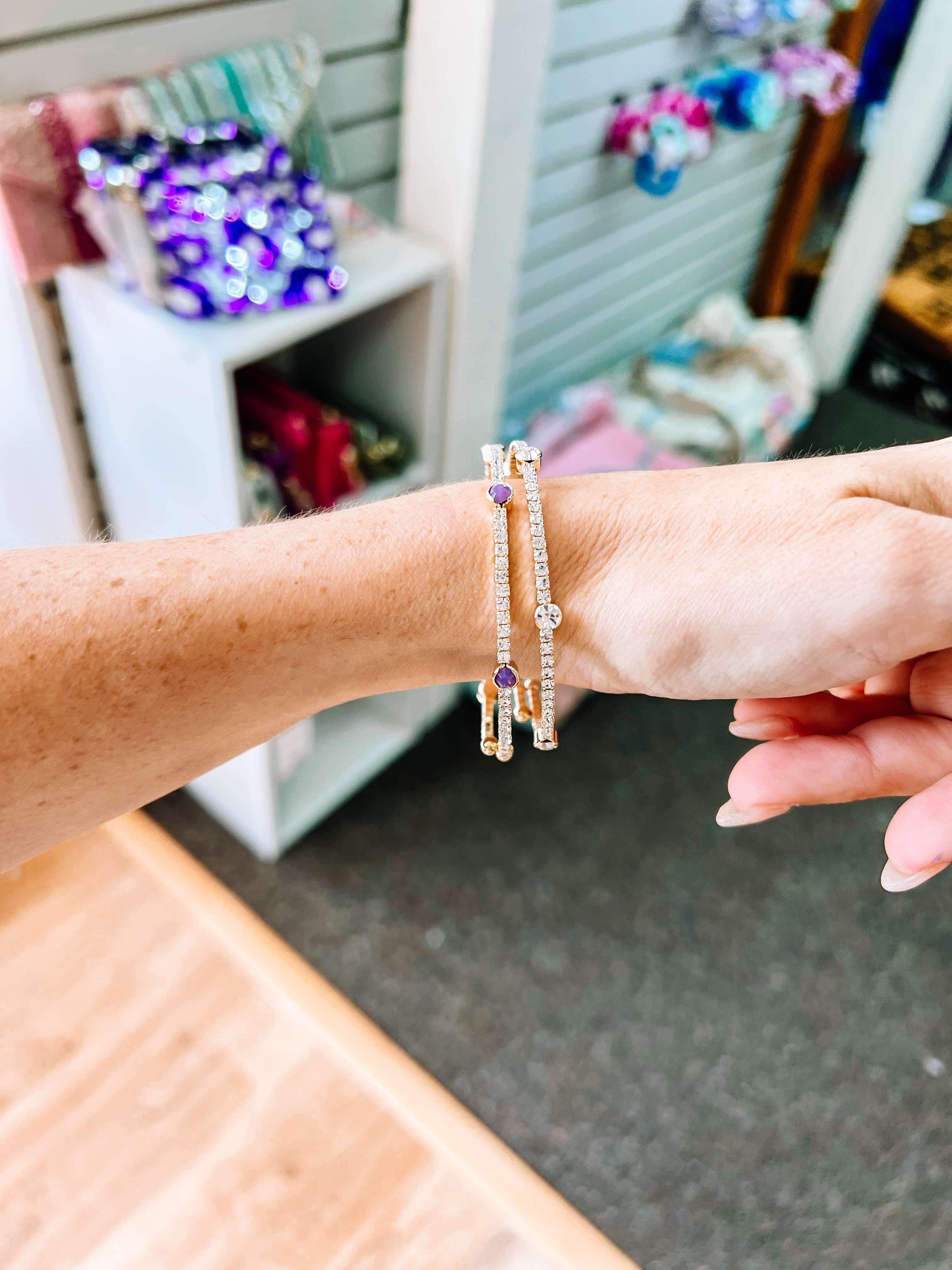 Naples Crystal Bangle - Silver Metal-Bracelets-Dear Me Southern Boutique, located in DeRidder, Louisiana