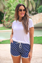 Navy Polka Dot Everyday Shorts-Everyday Shorts-Dear Me Southern Boutique, located in DeRidder, Louisiana