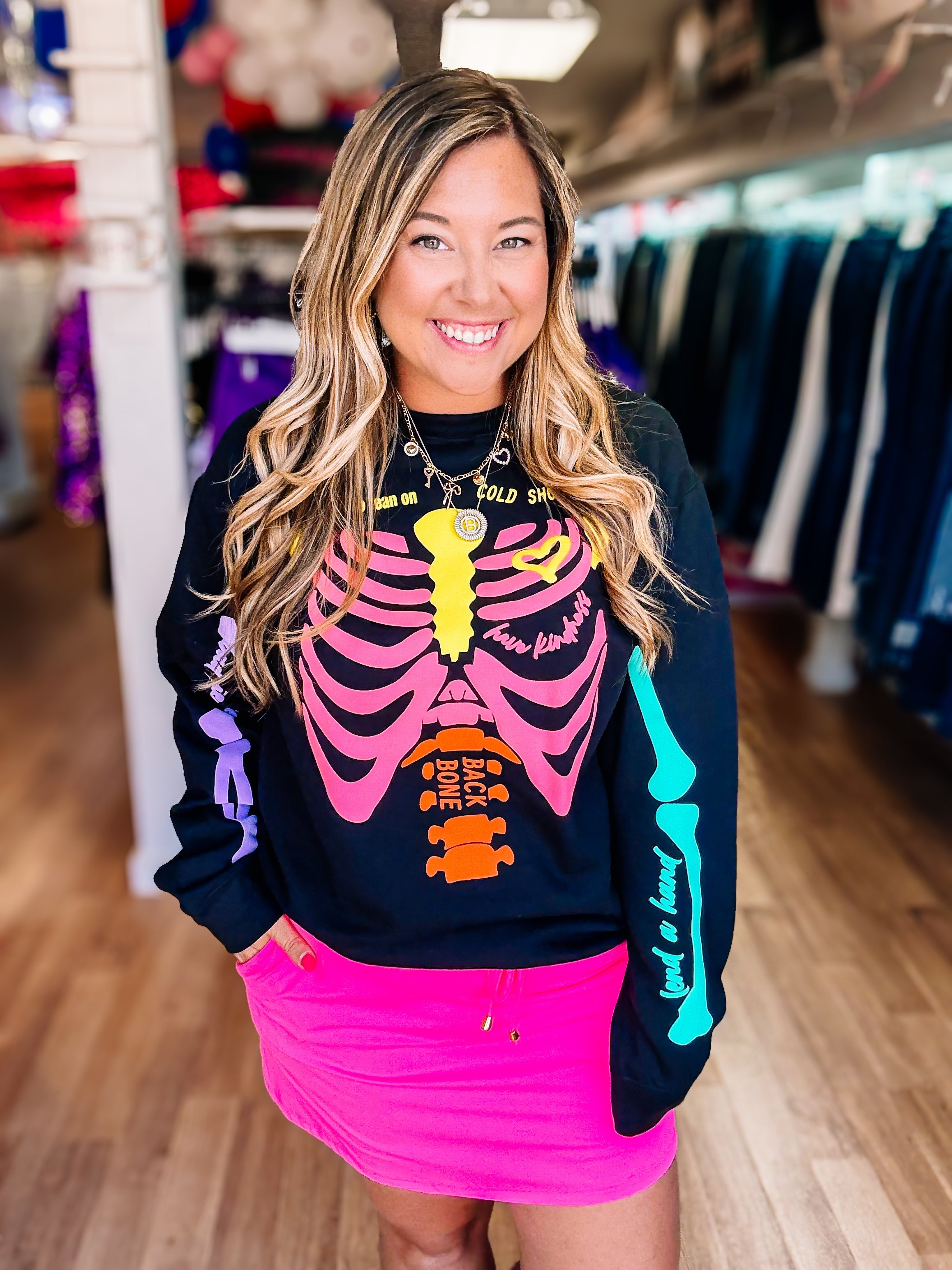 Neon Skelly Pullover-Graphic Tops-Dear Me Southern Boutique, located in DeRidder, Louisiana
