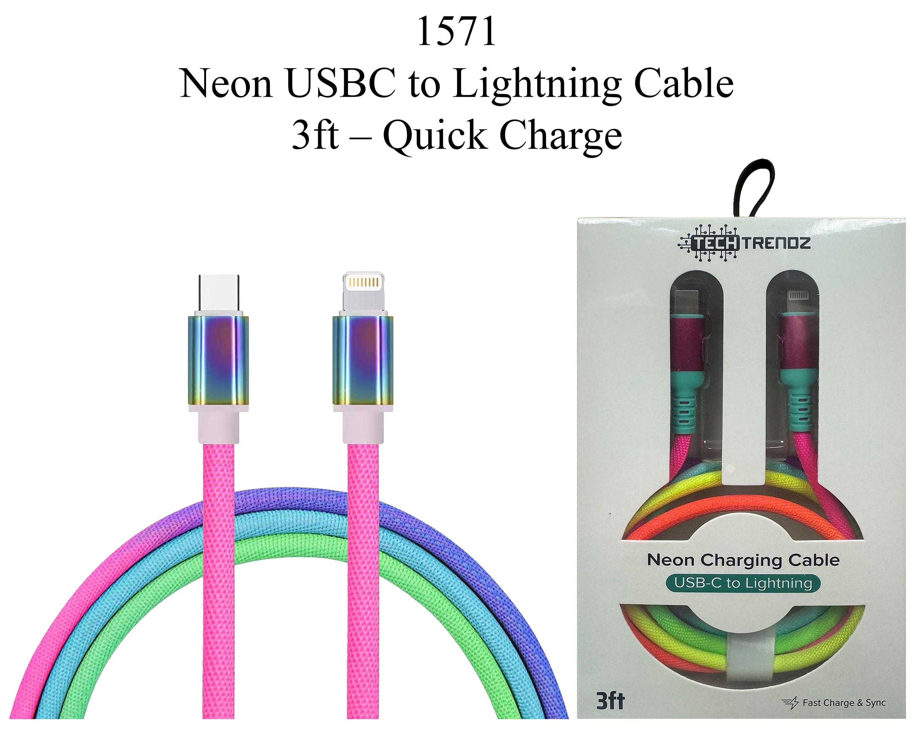 Neon USB-C to Lightning Cable - 3ft-Dear Me Southern Boutique, located in DeRidder, Louisiana
