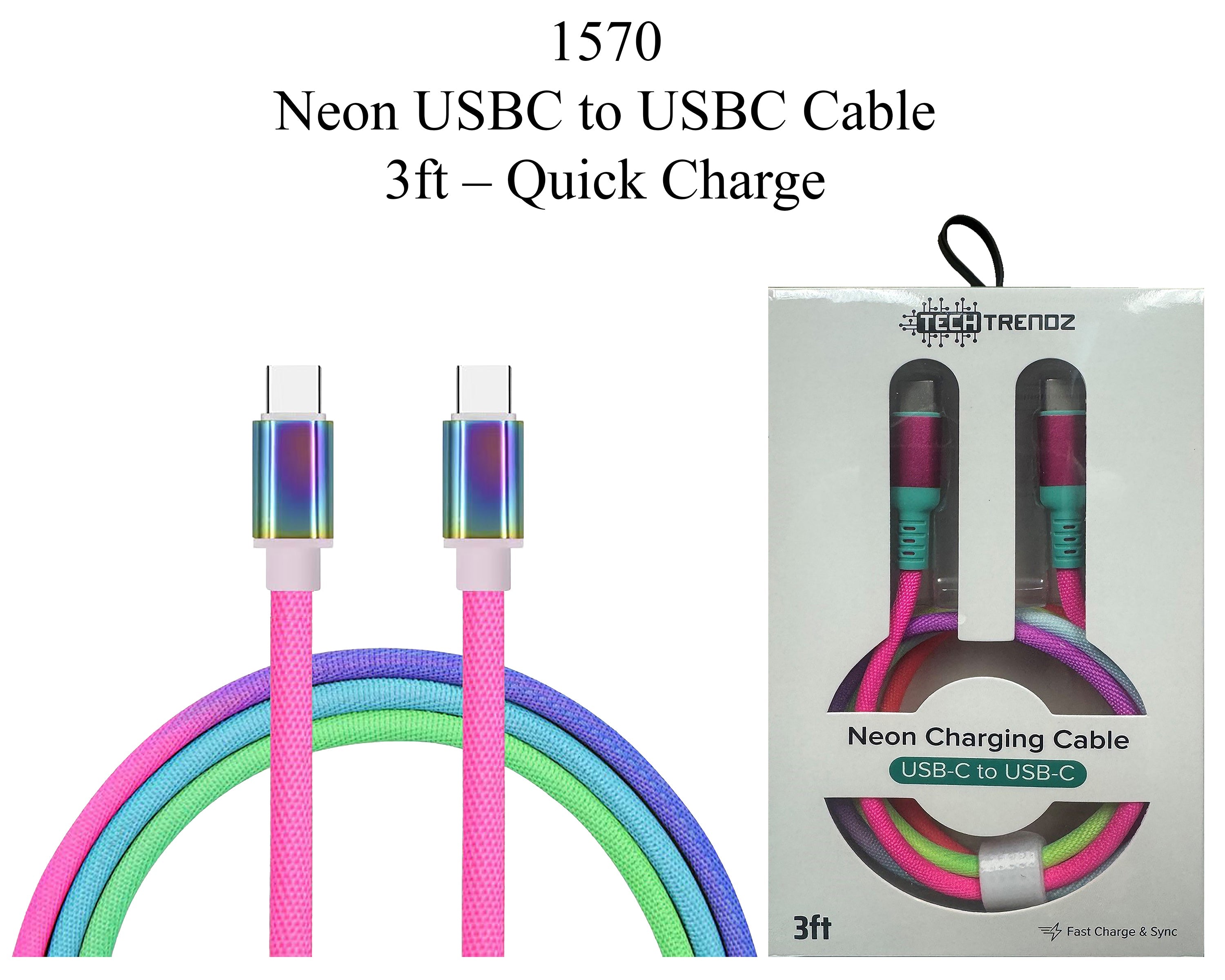 Neon USB-C to USB-C Cable - 3ft-Dear Me Southern Boutique, located in DeRidder, Louisiana