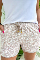 Neutral Floral Everyday Drawstring Shorts-Shorts-Dear Me Southern Boutique, located in DeRidder, Louisiana