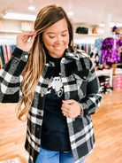 Norah Plaid Shacket- Black and White-Jackets-Dear Me Southern Boutique, located in DeRidder, Louisiana