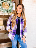 Norah Plaid Shacket- Purple Mix-Jackets-Dear Me Southern Boutique, located in DeRidder, Louisiana