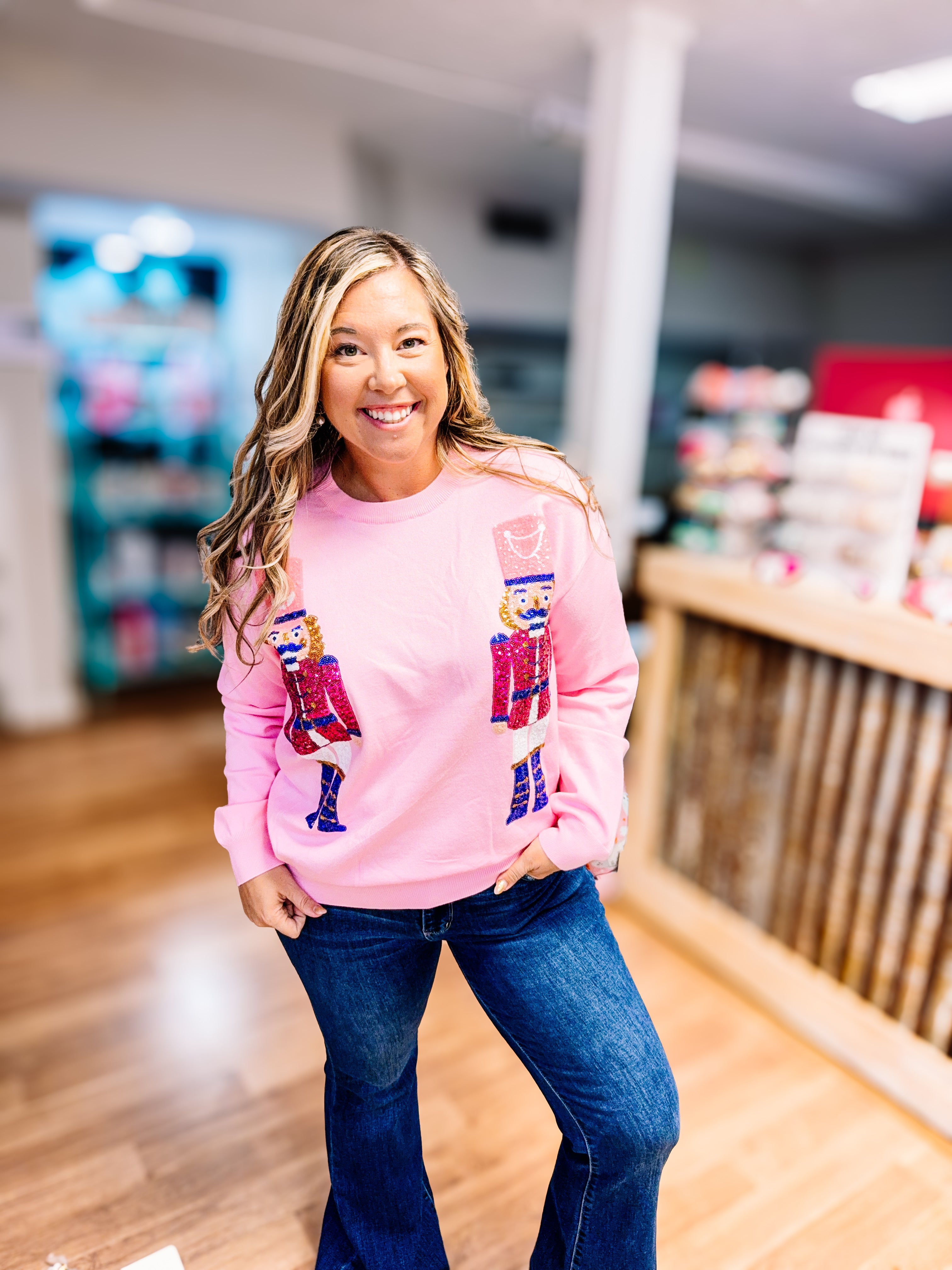 Nutcracker Sequin Sweater - Pink-Sweaters-Dear Me Southern Boutique, located in DeRidder, Louisiana
