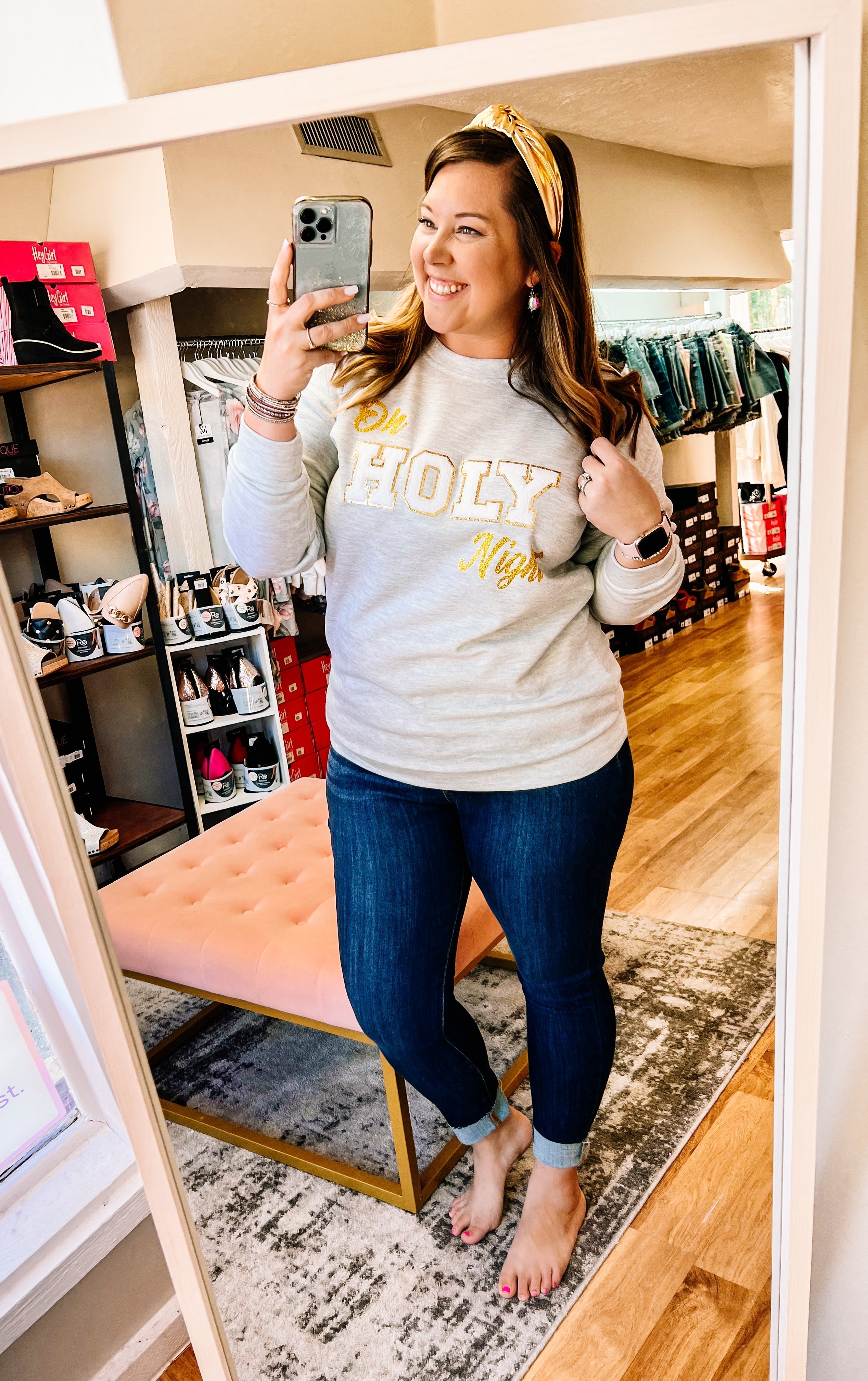 Oh Holy Night Sweatshirt-Graphic Tops-Dear Me Southern Boutique, located in DeRidder, Louisiana