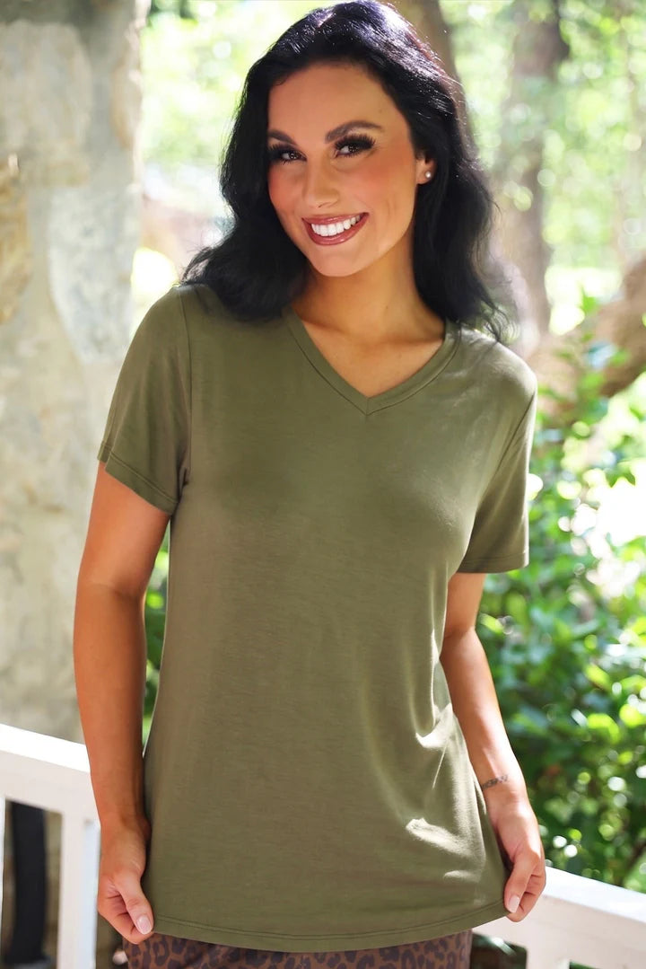 Olive Basic Tee-Presales-Dear Me Southern Boutique, located in DeRidder, Louisiana
