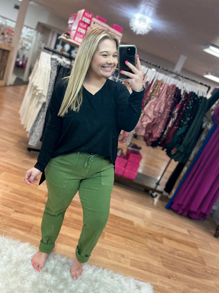 Olive Judy Blue Joggers-Dear Me Southern Boutique, located in DeRidder, Louisiana