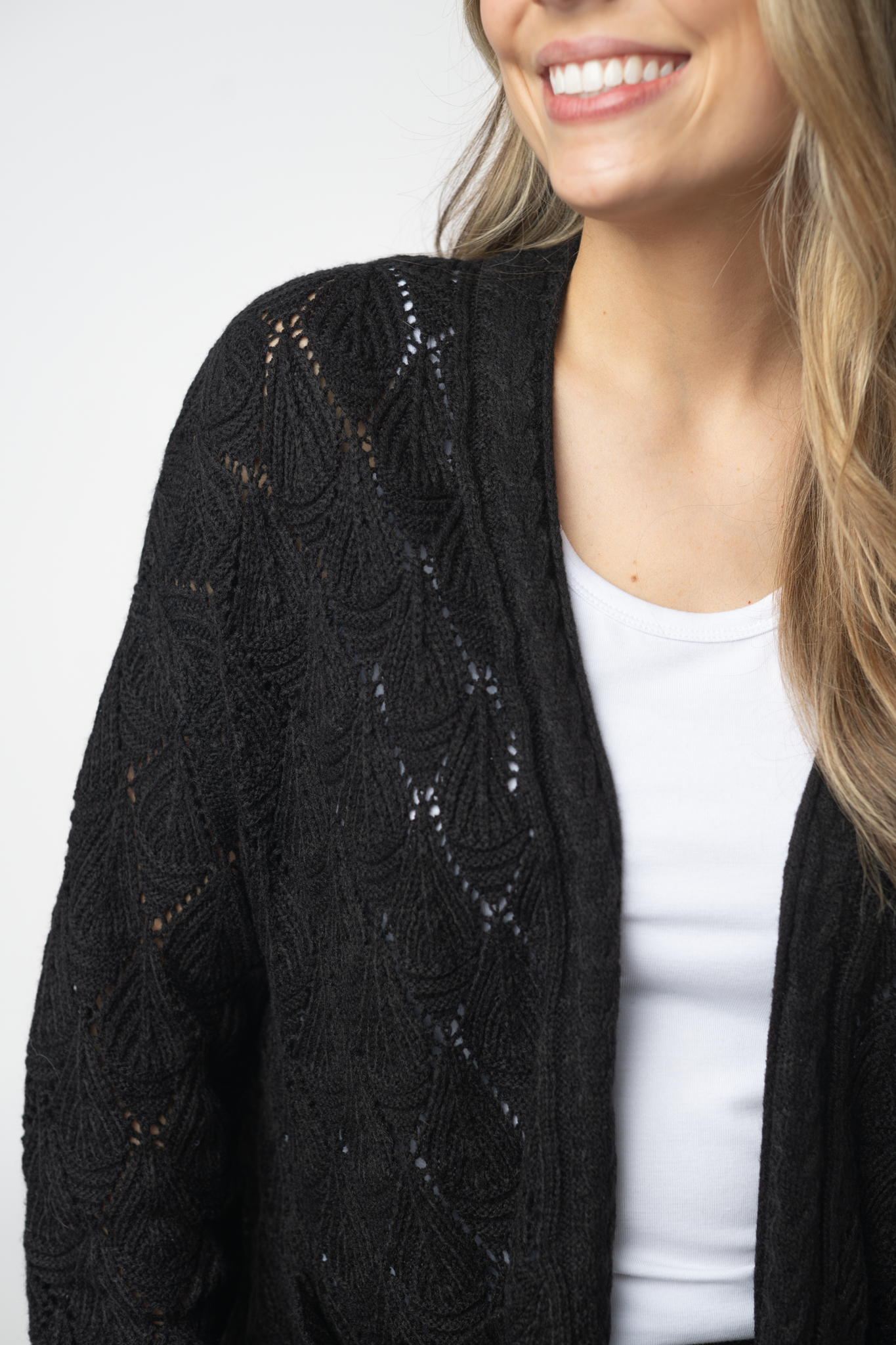 Open Knit Cardigan - Black-Cardigan-Dear Me Southern Boutique, located in DeRidder, Louisiana