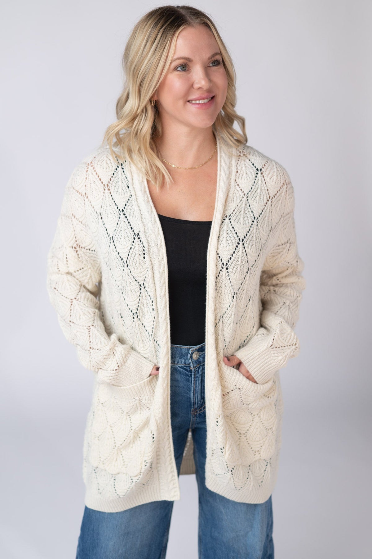 Open Knit Cardigan - Ivory-Cardigan-Dear Me Southern Boutique, located in DeRidder, Louisiana
