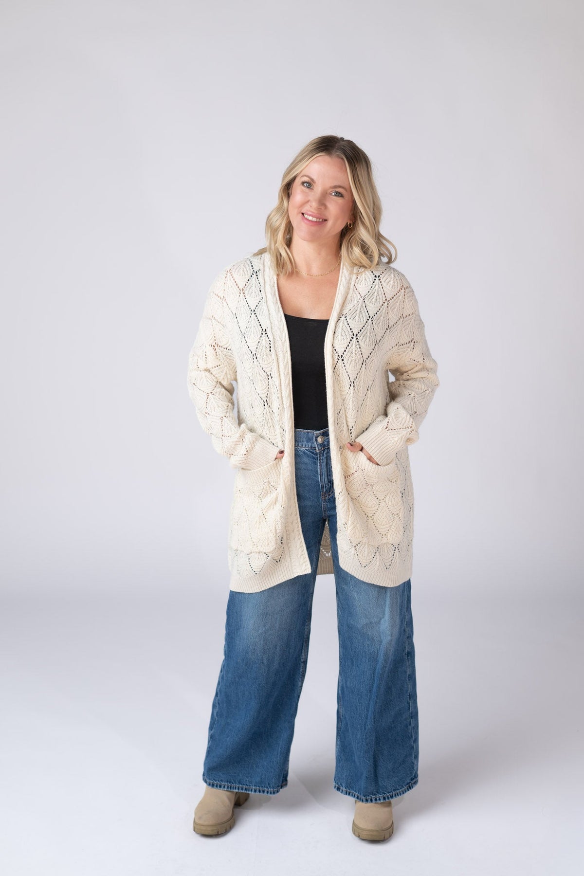Open Knit Cardigan - Ivory-Cardigan-Dear Me Southern Boutique, located in DeRidder, Louisiana