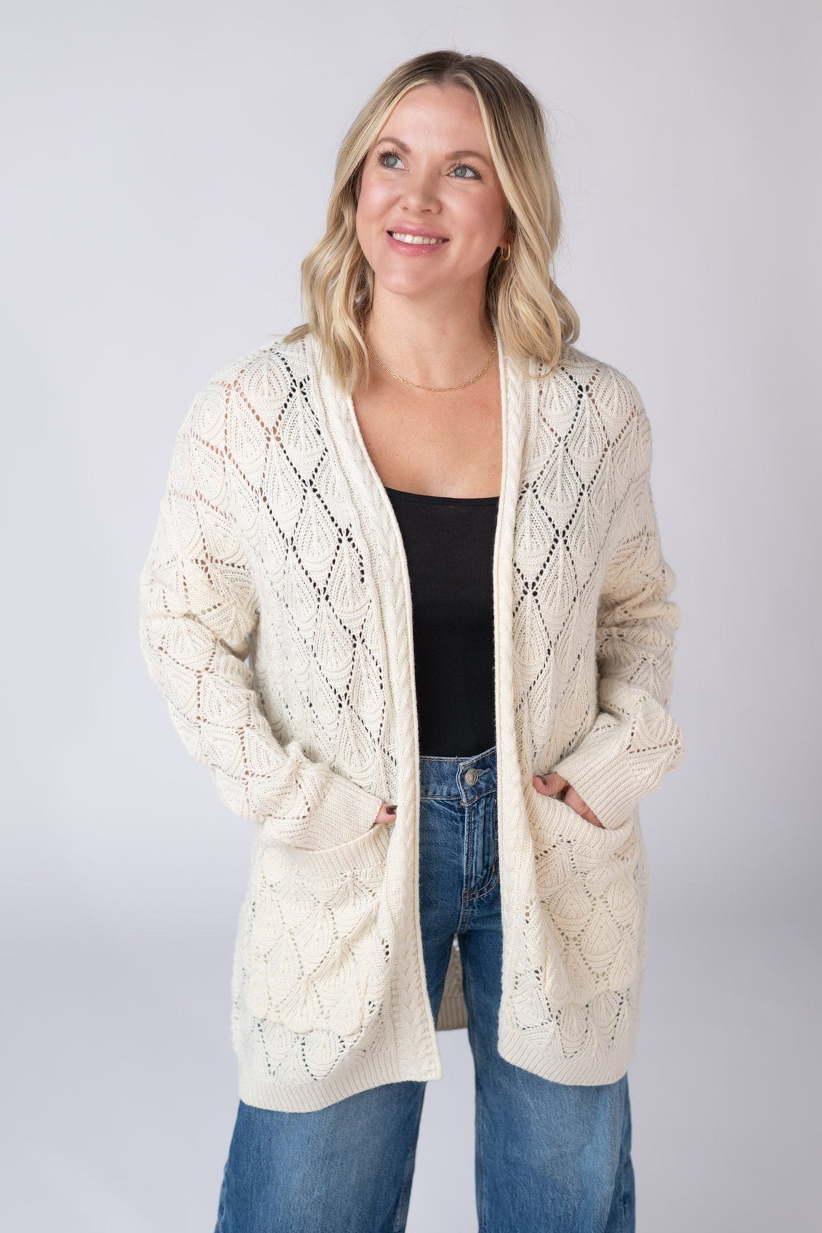 Open Knit Cardigan - Ivory-Cardigan-Dear Me Southern Boutique, located in DeRidder, Louisiana