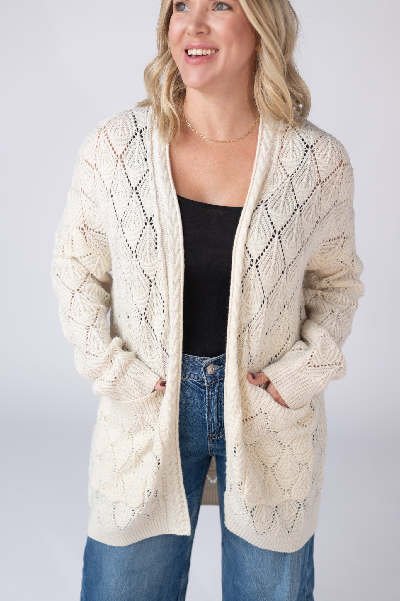 Open Knit Cardigan - Ivory-Cardigans-Dear Me Southern Boutique, located in DeRidder, Louisiana
