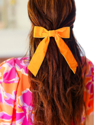 Orange Velvet Barrette Clip Bow-Hair Clips-Dear Me Southern Boutique, located in DeRidder, Louisiana