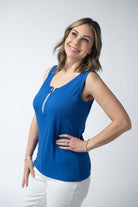 PREBOOK Mila Zipper Tank - Blue-clothing-Dear Me Southern Boutique, located in DeRidder, Louisiana