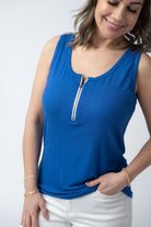 PREBOOK Mila Zipper Tank - Blue-clothing-Dear Me Southern Boutique, located in DeRidder, Louisiana