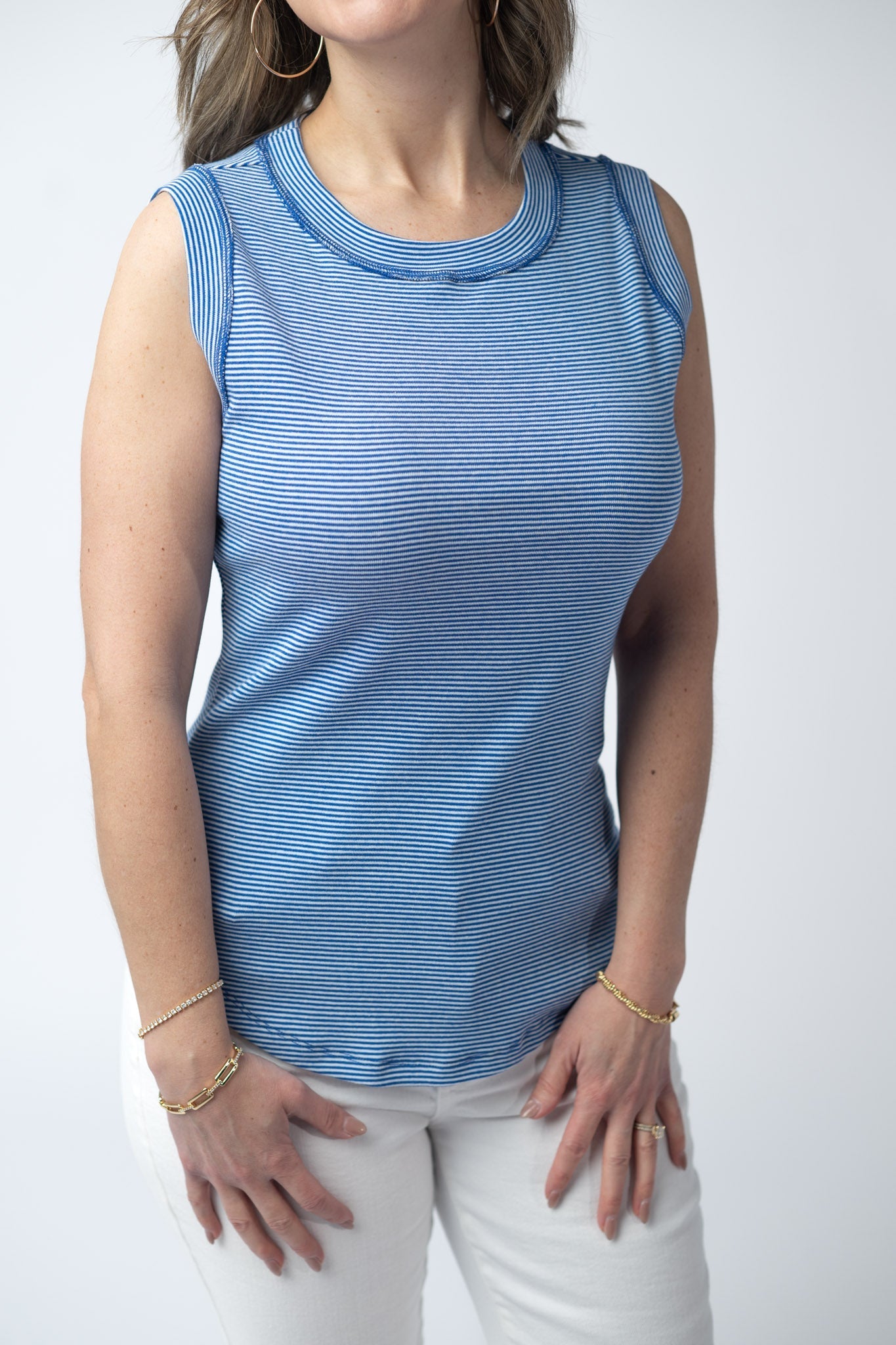 PREBOOK Morgan Micro Striped Tank - Blue-tank-Dear Me Southern Boutique, located in DeRidder, Louisiana