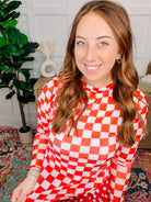 PREORDER: Alyssa Mesh Top- Red Checkered-Mesh Top-Dear Me Southern Boutique, located in DeRidder, Louisiana