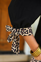 PREORDER- Cassidy Tie Sleeve Top- Black/Leopard-Presales-Dear Me Southern Boutique, located in DeRidder, Louisiana