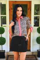 PREORDER- Cassidy Tie Sleeve Top- Leopard/Red Stripes-Presales-Dear Me Southern Boutique, located in DeRidder, Louisiana