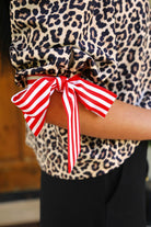 PREORDER- Cassidy Tie Sleeve Top- Leopard/Red Stripes-Presales-Dear Me Southern Boutique, located in DeRidder, Louisiana