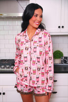 PREORDER- Coffee Date Ruffle Pajama Set-Apparel Set-Dear Me Southern Boutique, located in DeRidder, Louisiana